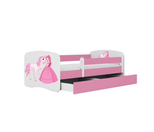 Łóżko babydreams różowe księżniczka konik z szufladą materac 180/80