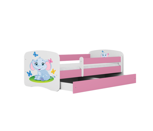 Łóżko babydreams różowe słonik z szufladą materac 180/80