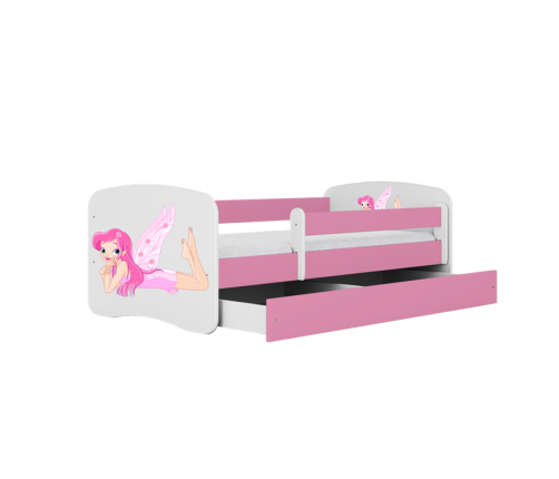 Łóżko babydreams różowe wróżka ze skrzydełkami z szufladą materac 180/80