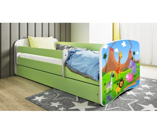 Łóżko babydreams zielone safari bez szuflady materac 140/70