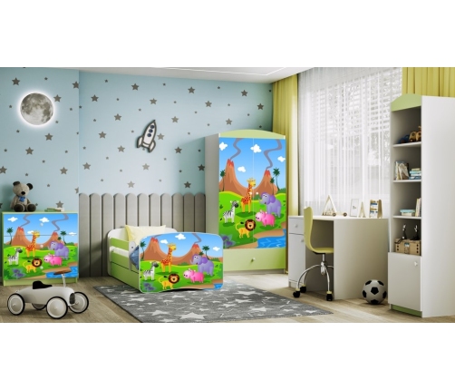 Łóżko babydreams zielone safari bez szuflady materac 140/70