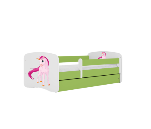 Łóżko babydreams zielone jednorożec z szufladą materac 140/70