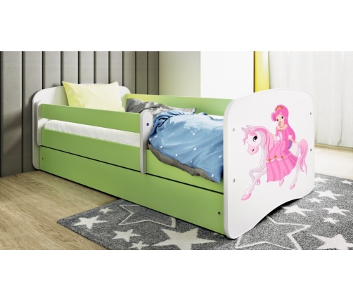 Łóżko babydreams zielone księżniczka na koniku z szufladą materac 140/70
