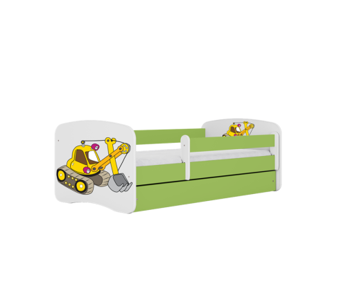 Łóżko babydreams zielone koparka z szufladą materac 140/70
