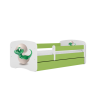 Łóżko babydreams zielone mały dino z szufladą materac 140/70