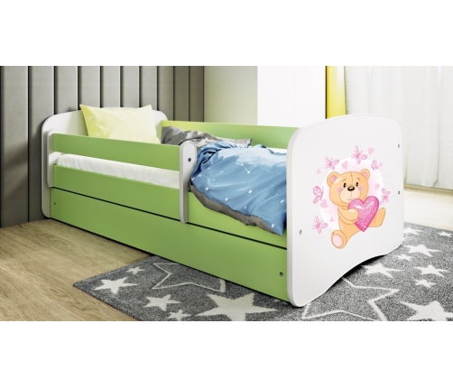 Łóżko babydreams zielone miś motylki z szufladą materac 140/70