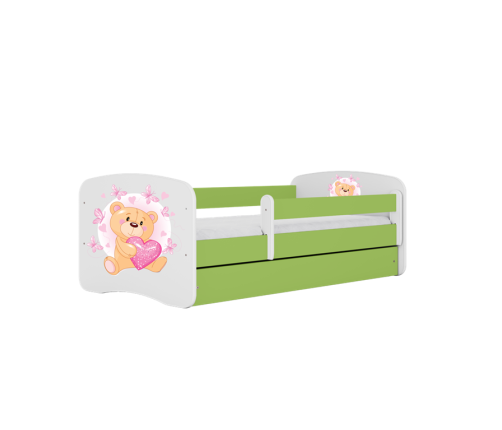Łóżko babydreams zielone miś motylki z szufladą materac 140/70
