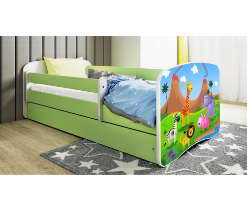 Łóżko babydreams zielone safari z szufladą materac 140/70