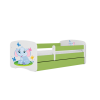 Łóżko babydreams zielone słonik z szufladą materac 140/70