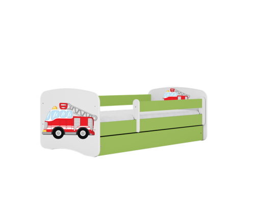 Łóżko babydreams zielone straż pożarna z szufladą materac 140/70