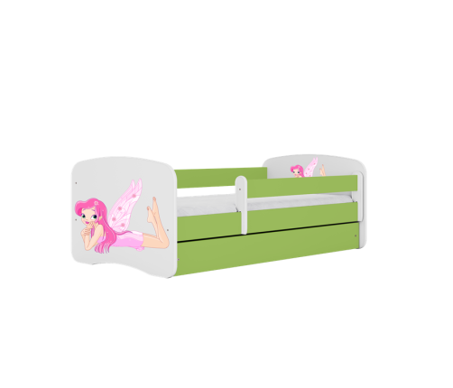 Łóżko babydreams zielone wróżka ze skrzydełkami z szufladą materac 140/70