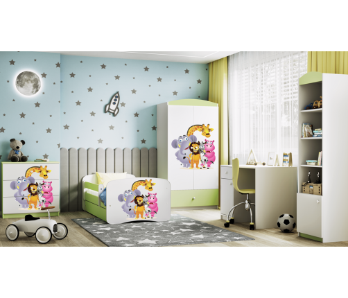 Łóżko babydreams zielone zoo z szufladą materac 140/70