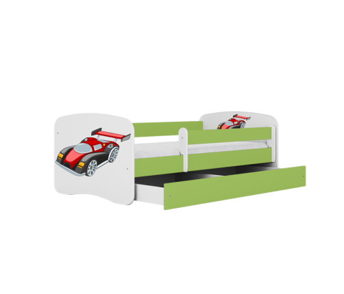 Łóżko babydreams zielone auto wyścigowe bez szuflady materac 160/80