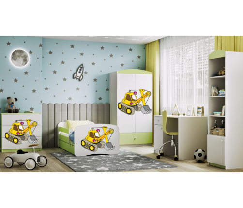 Łóżko babydreams zielone koparka bez szuflady materac 160/80