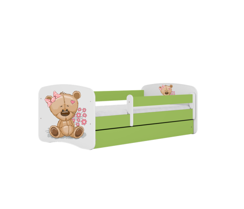 Łóżko babydreams zielone miś kwiatki bez szuflady materac 160/80