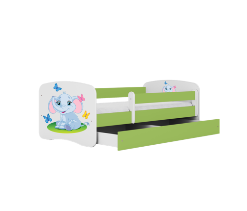 Łóżko babydreams zielone słonik bez szuflady materac 160/80