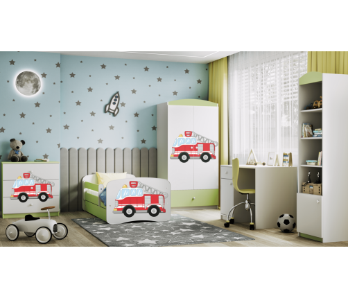 Łóżko babydreams zielone straż pożarna bez szuflady materac 160/80