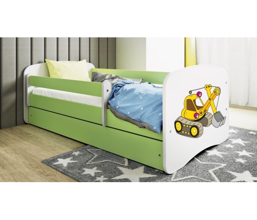 Łóżko babydreams zielone koparka z szufladą bez materaca 160/80