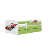 Łóżko babydreams zielone auto wyścigowe z szufladą materac 160/80