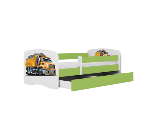 Łóżko babydreams zielone ciężarówka z szufladą materac 160/80