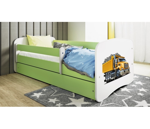 Łóżko babydreams zielone ciężarówka z szufladą materac 160/80