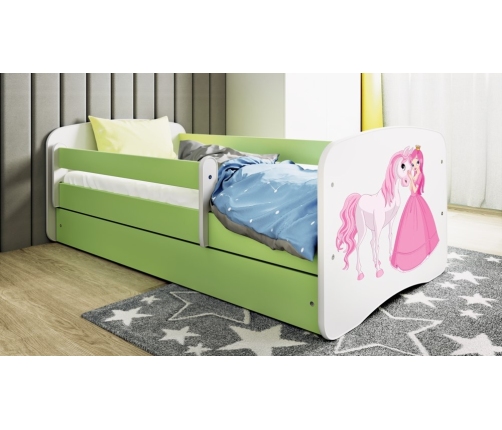 Łóżko babydreams zielone księżniczka konik z szufladą materac 160/80