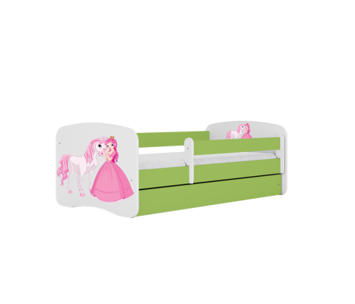 Łóżko babydreams zielone księżniczka konik z szufladą materac 160/80