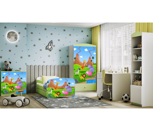 Łóżko babydreams zielone safari z szufladą materac 160/80