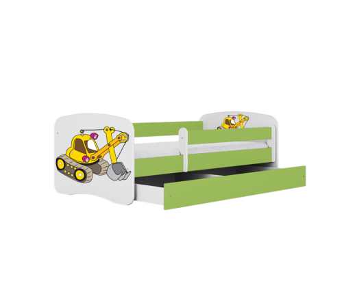 Łóżko babydreams zielone koparka bez szuflady materac 180/80