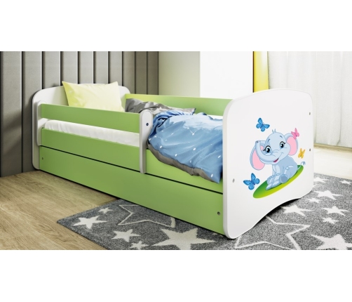 Łóżko babydreams zielone słonik bez szuflady materac 180/80