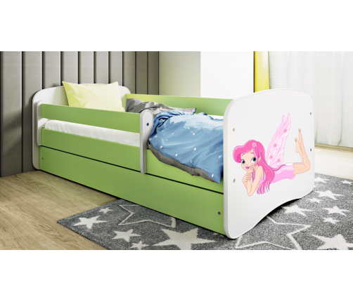 Łóżko babydreams zielone wróżka ze skrzydełkami bez szuflady materac 180/80