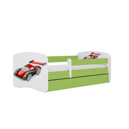 Łóżko babydreams zielone auto wyścigowe z szufladą materac 180/80