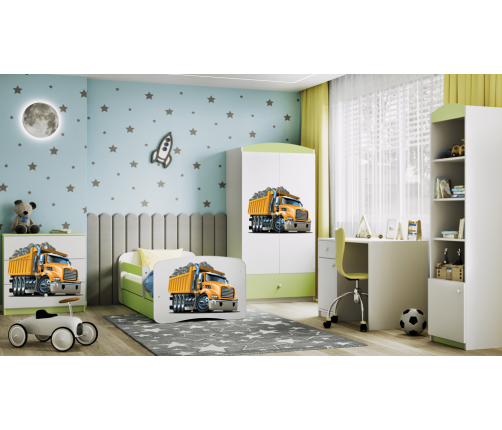 Łóżko babydreams zielone ciężarówka z szufladą materac 180/80