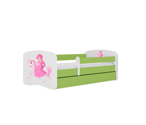 Łóżko babydreams zielone księżniczka na koniku z szufladą materac 180/80