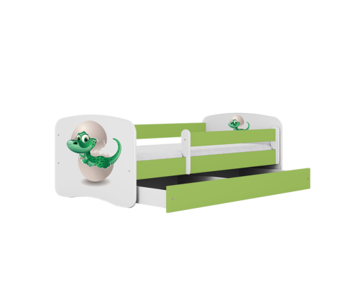 Łóżko babydreams zielone mały dino z szufladą materac 180/80