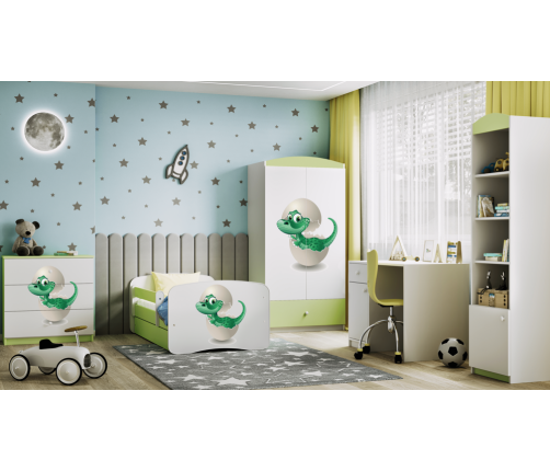 Łóżko babydreams zielone mały dino z szufladą materac 180/80