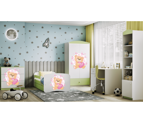 Łóżko babydreams zielone miś motylki z szufladą materac 180/80