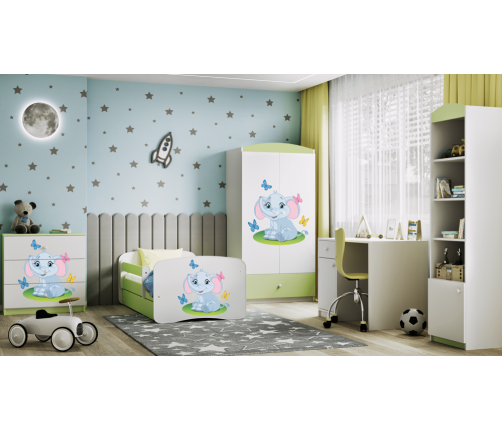 Łóżko babydreams zielone słonik z szufladą materac 180/80