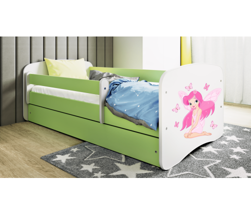 Łóżko babydreams zielone wróżka z motylkami z szufladą materac 180/80