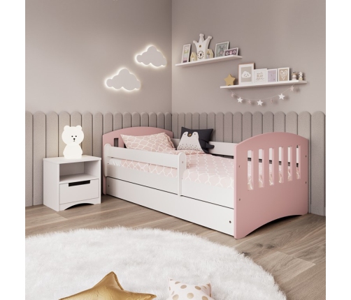 Łóżko classic 1 mix pudrowy róż z szufladą materac 140/80