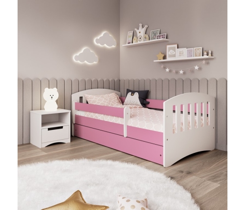 Łóżko classic 1 różowe z szufladą materac 140/80