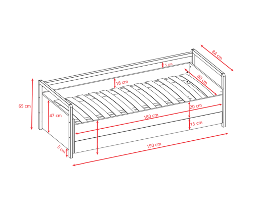 Кровать Victor White с ящиком и матрасом 180x80