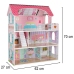 MDF koka leļļu māja + mēbeles 70cm rozā LED