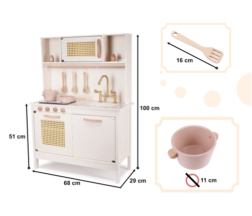 Bērnu retro MDF koka virtuve ar BOHO aksesuāriem