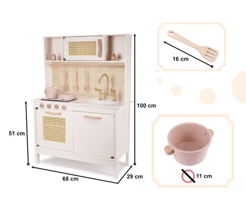 Bērnu retro MDF koka virtuve ar BOHO aksesuāriem