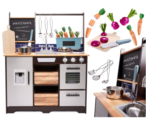 Bērnu koka virtuve MDF ar piederumiem LOFT XXL 96cm