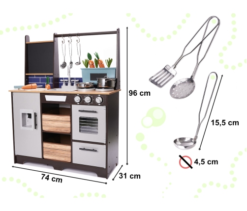 Bērnu koka virtuve MDF ar piederumiem LOFT XXL 96cm