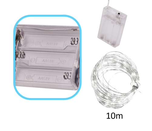 LED dekoratīvie vadi 10m 100LED auksti balta