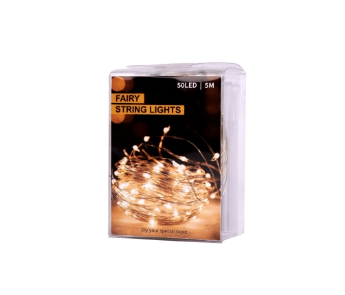 LED dekoratīvās vadu gaismas 5m 50LED auksti balta