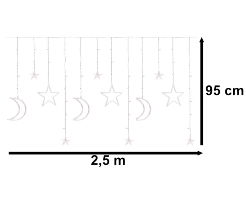 LED mēness aizkaru gaismas zvaigznes 2,5 m 138LED auksts
